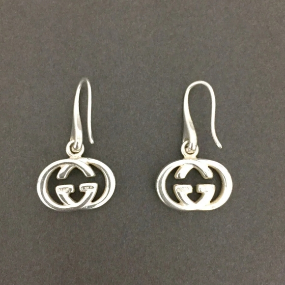 GUCCI SILVER 925 INTERLOCKING G LOGO PIERCED EARRINGS/1A7175 - Picture 12 of 14